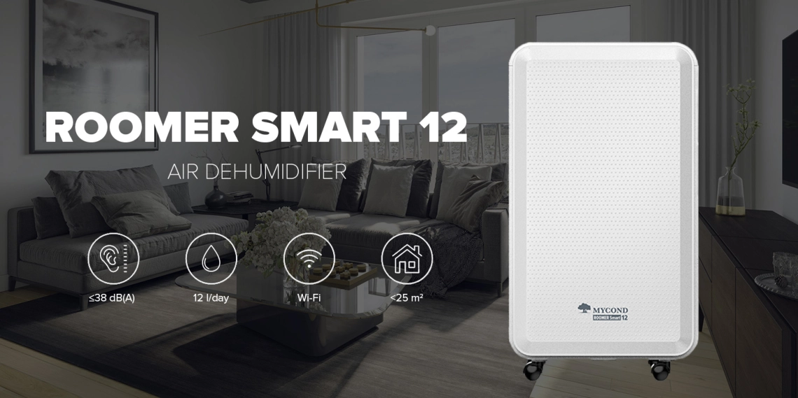 Kompaktni odvlaživač zraka MyCond Roomer Smart 12 dizajniran je za unutarnju upotrebu u stambenim prostorima.