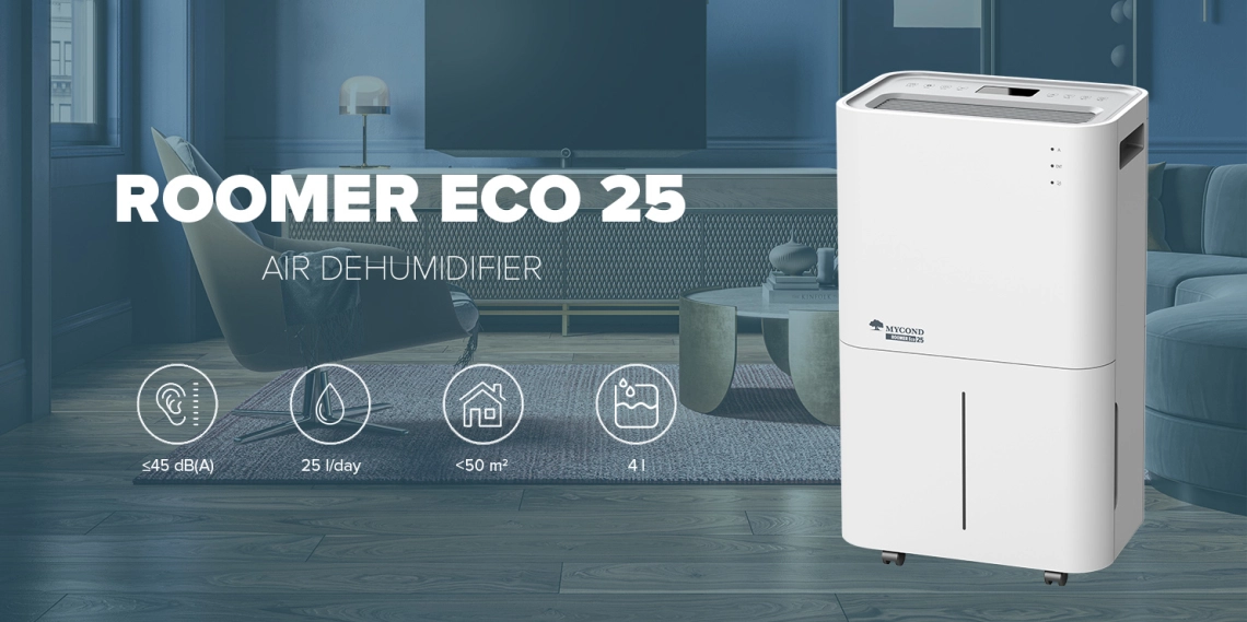 Kompaktni odvlaživač zraka MyCond Roomer Eco 25 idealan za kućnu upotrebu.