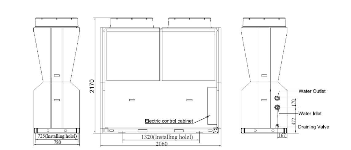 Dijagram dimenzija Mycond Inverter Pro MCU-065YHDD.
