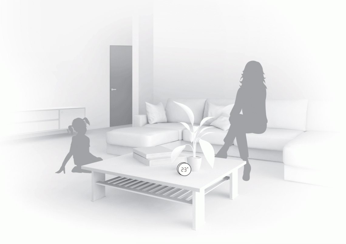 Ilustracija MyCond Zigbee senzora temperature i vlažnosti u upotrebi.