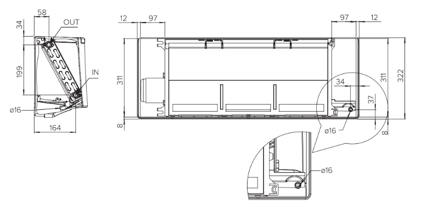 MyCond Dimenzije zidnih ventilokonvektorskih jedinica iz serije FHW.