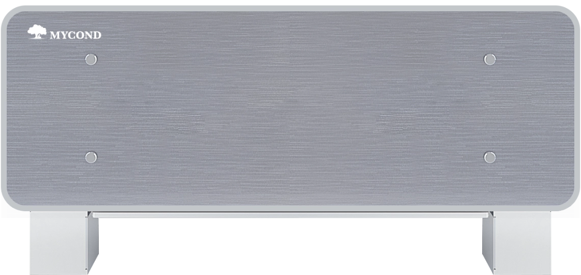 MyCond Silver Glass Low Elegantna srebrna staklena ventilokonvektorska jedinica za učinkovitu klimatizaciju.