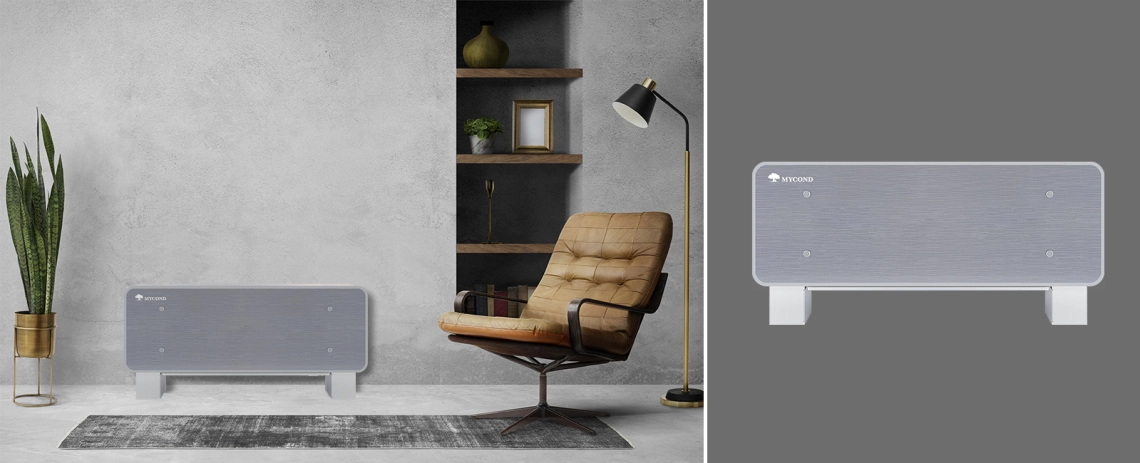 MyCond Silver Glass Low Elegantna ultra tanka ventilokonvektorska jedinica sa srebrnom staklenom završnom obradom.