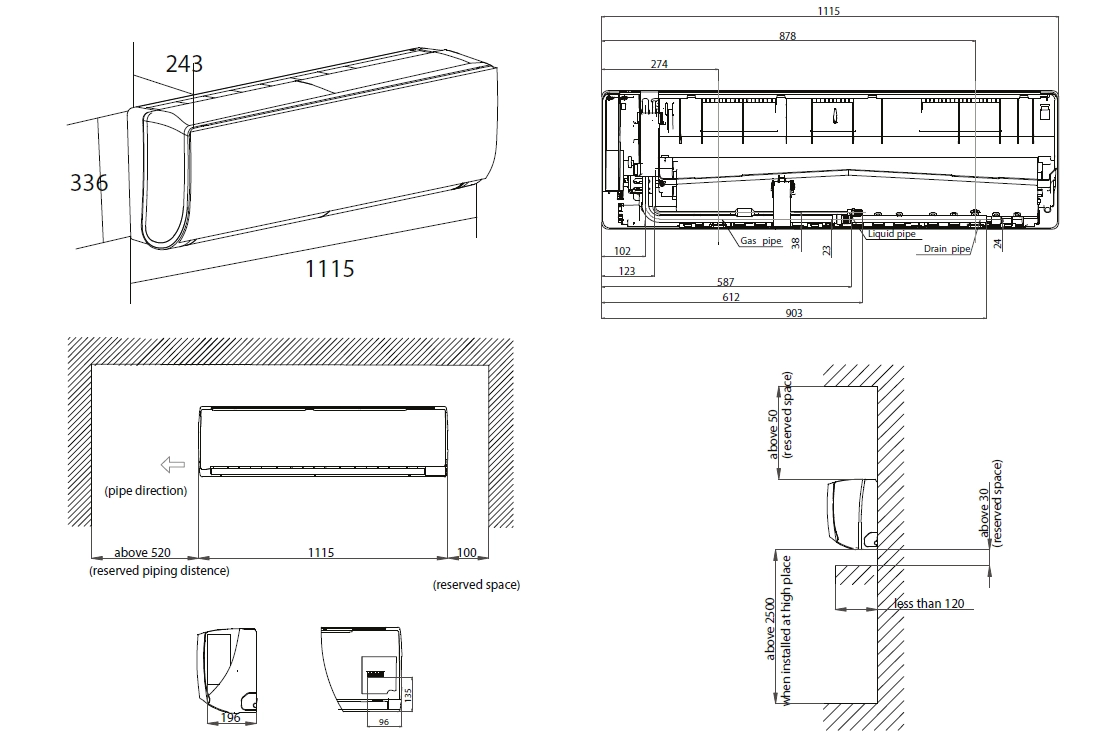 Ukupne dimenzije MyCond zidne F-serije - 2