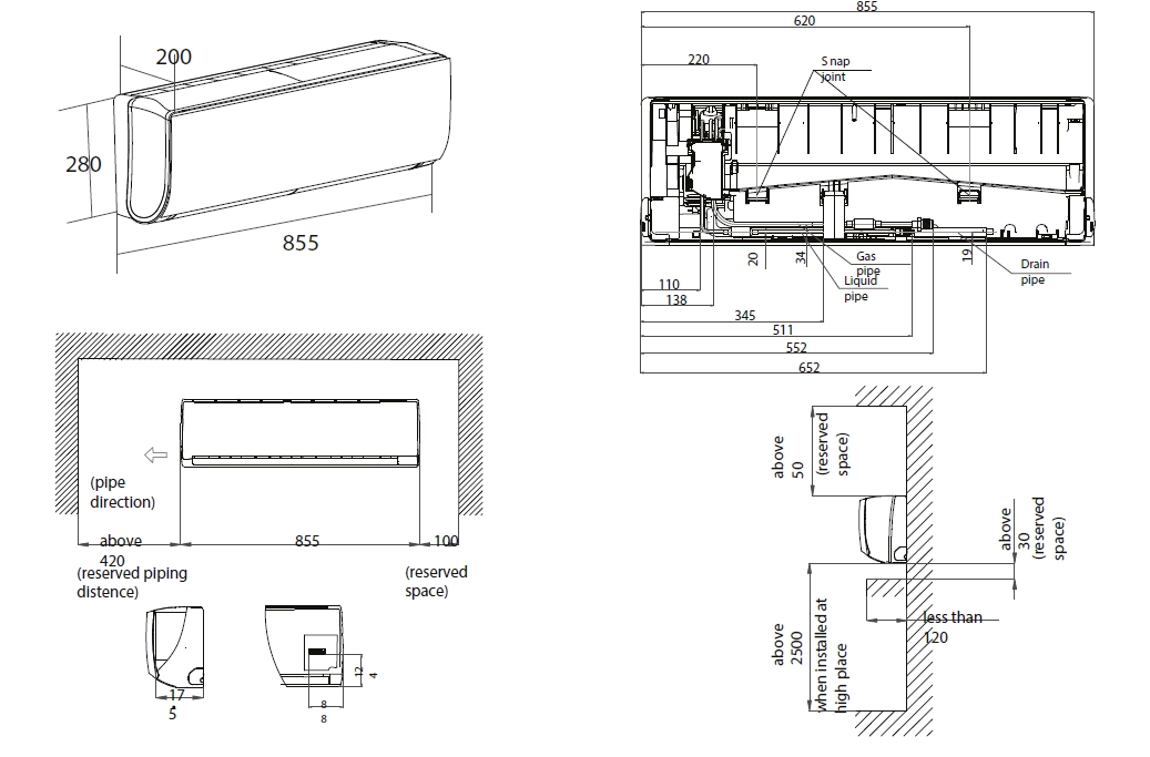 Ukupne dimenzije MyCond zidnog N-serije - 1