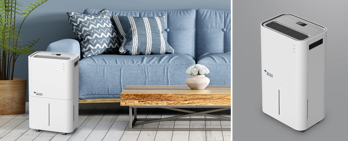 Elegantni bijeli odvlaživač zraka MyCond Roomer Eco 25 u akciji.